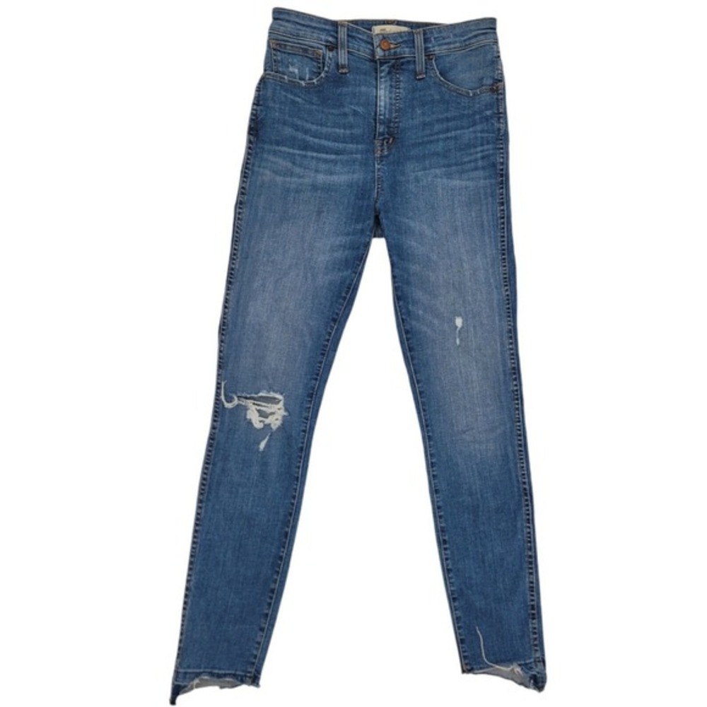 Madewell Women 27 Curvy Skinny High Rise Blue Distressed Jeans Raw Hem